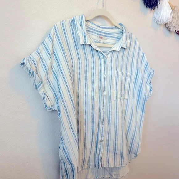 Faherty Avery white and blue striped short sleeves shirt - Picture 4 of 7